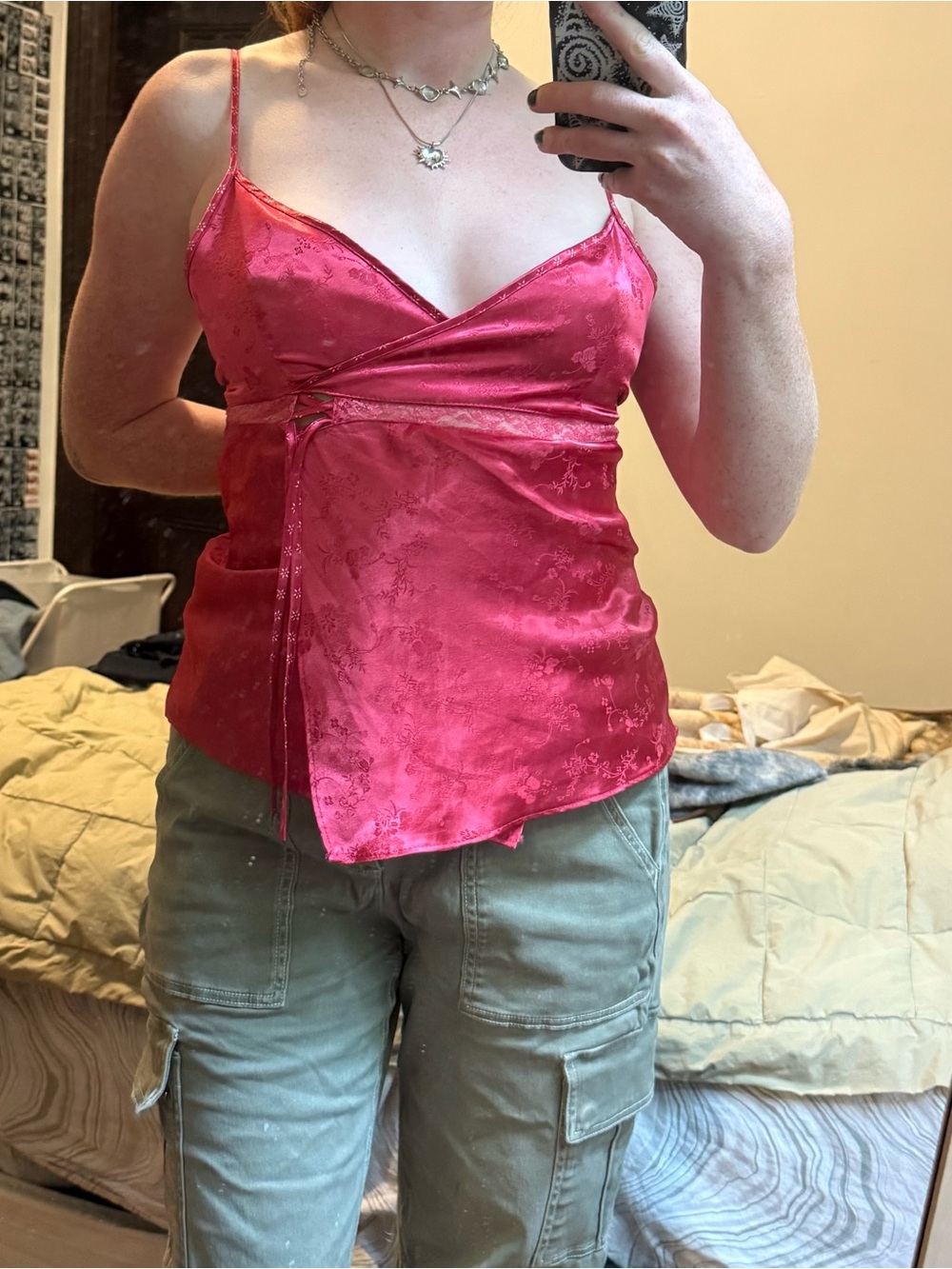 Red Satin Wrap Cami Top